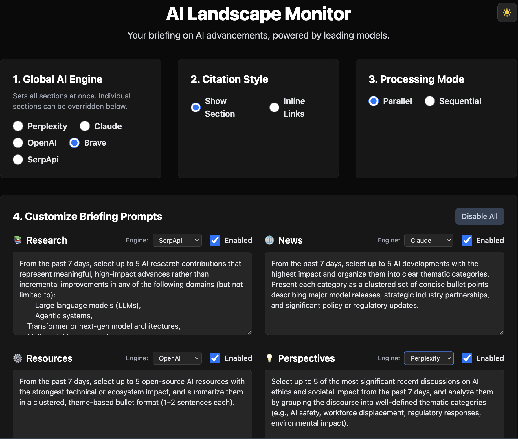 AI Landscape Monitor User Interface