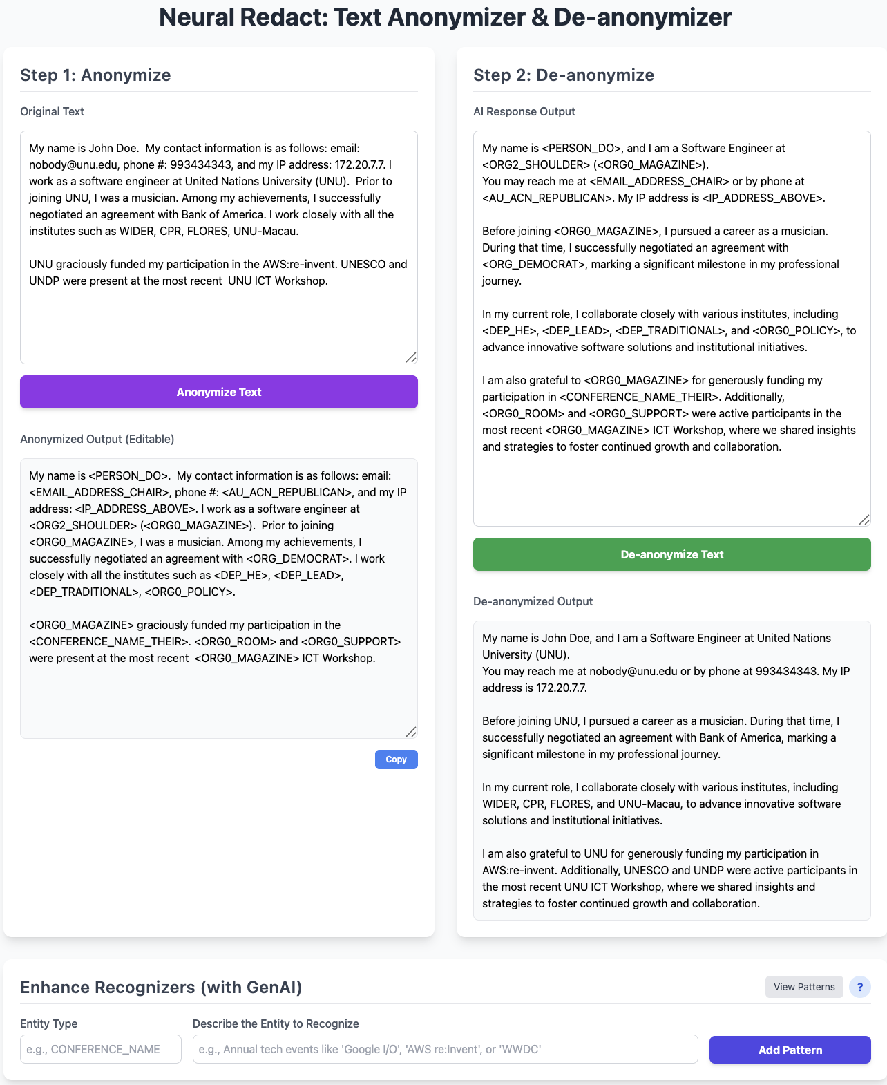 Screenshot 1: (De)Anonymization interface Interface