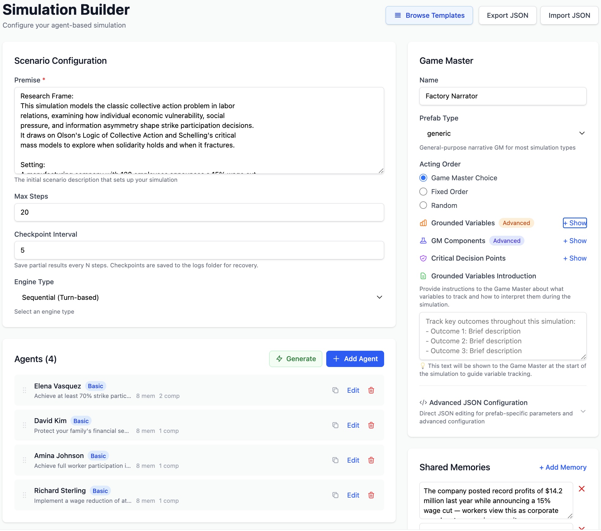Concordia Simulation Builder UX - Labor Strike Scenario Configuration